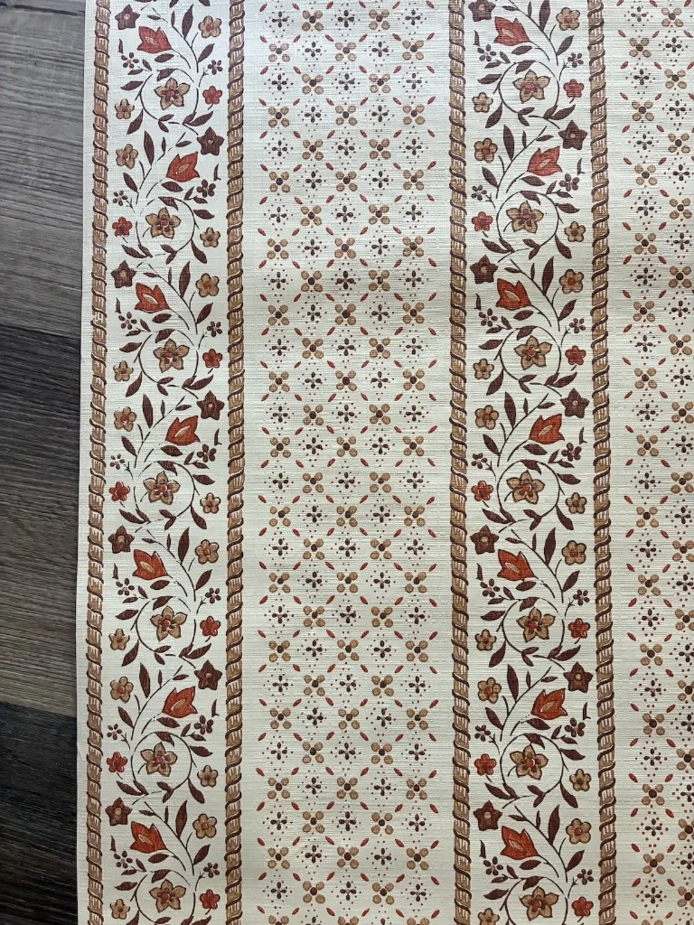 VTG 1970s Calico Striped Wallpaper Brown & Off White